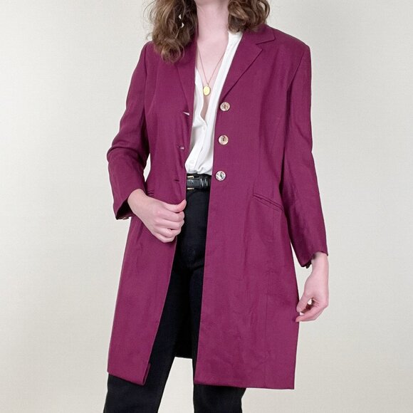 Vintage 100% Linen Pea Coat Light Trench Blazer Jacket Oversized Spring Summer - Picture 9 of 9